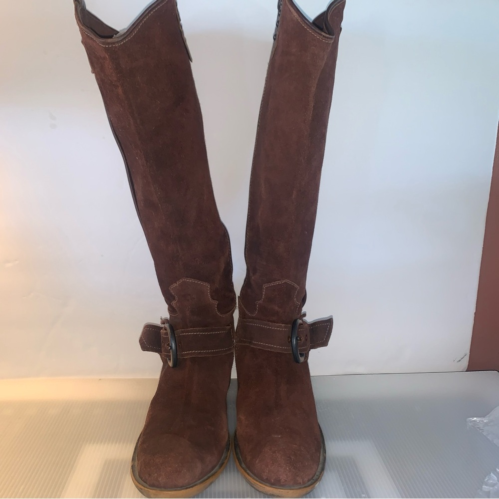 Apepazza Vera Gomma Brown Suede Knee-High Boots EU:39.5 US:9 distressed look EUC